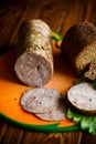 A sandwich with homemade sausage and rye bread Royalty Free Stock Photo