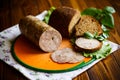 A sandwich with homemade sausage and rye bread Royalty Free Stock Photo