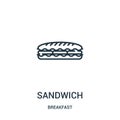 sandwich icon vector from breakfast collection. Thin line sandwich outline icon vector illustration. Linear symbol for use on web