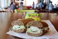 Sandwich with potato chips as a side at a Newk`s restaurant.