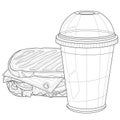 Sandwich with lemonade. Fast food.Coloring book antistress for children and adults. Illustration isolated on white Royalty Free Stock Photo