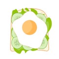 Sandwich with lettuce and cucumber, egg on bread top view, simple vector illustration Royalty Free Stock Photo
