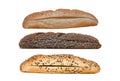 Sandwich loaf isolate on white background. Long hot dog roll. Sesame rolls are white and black. Side slit for filling Royalty Free Stock Photo
