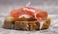 Sandwich made with rye bread cheese and Parma ham Royalty Free Stock Photo