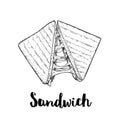 Sandwich with melted cheese. Grilled fast or street food. Lunch restaurant menu. Hand drawn sketch style illustration Royalty Free Stock Photo