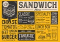 Sandwich menu restaurant, food template. Royalty Free Stock Photo