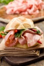 Sandwich with Mortadella and red peppers Royalty Free Stock Photo