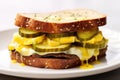 sandwich with mustard, sliced pickles, and swiss cheese Royalty Free Stock Photo