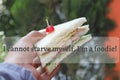 SANDWICH PICTURE WITH A FOOD QUOTE WRITTEN ON IT