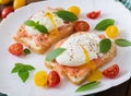 Sandwich with poached eggs with salmon