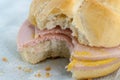 Sandwich with poor quality salami parizer made of a paste consist in pork scraps pig skin and other low quality meats poor poverty