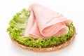 Sandwich with pork ham on white background Royalty Free Stock Photo