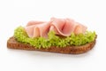 Sandwich with pork ham on white background Royalty Free Stock Photo