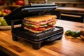 a sandwich press or panini maker with a sandwich inside