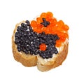 Sandwich with red and black caviar