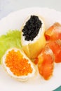 Sandwich with red, black caviar Royalty Free Stock Photo