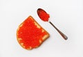 Sandwich, red caviar, spoon Royalty Free Stock Photo