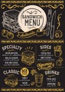 Sandwich menu restaurant, food template. Royalty Free Stock Photo