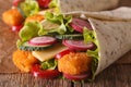 Sandwich roll with fish and vegetables macro. horizontal Royalty Free Stock Photo