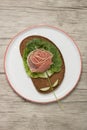 Sandwich with rose made of sausage