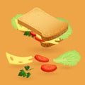 Sandwich with salad leaf, tomato and cheese. Vector. Royalty Free Stock Photo