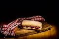 Italian Salami Sandwich  on wooden table Royalty Free Stock Photo