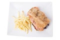 Sandwich salmon with tomato and french fries
