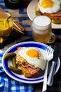 Sandwich with sauerkraut , ham and fried eggs Royalty Free Stock Photo