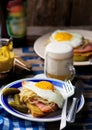 Sandwich with sauerkraut , ham and fried eggs Royalty Free Stock Photo