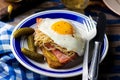 Sandwich with sauerkraut , ham and fried eggs Royalty Free Stock Photo