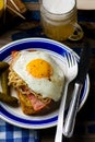 Sandwich with sauerkraut , ham and fried eggs Royalty Free Stock Photo