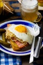 Sandwich with sauerkraut , ham and fried eggs Royalty Free Stock Photo