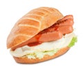 Sandwich with sausage ketchup salad and mozzarella cheese Royalty Free Stock Photo