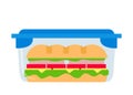 Sandwich with sausage lettuce cheese tomato loaf in plastic lunch box container vector