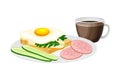 Sandwich with Scrambled Egg and Sliced Wurst Served on Plate Vector Illustration