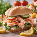 Sandwich with shrimp, cucumber, tomato Royalty Free Stock Photo