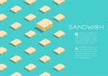 Sandwich with Slice bread 3D isometric pattern, Breakfast bakery concept poster and social banner post horizontal design