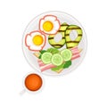 Sandwich with Sliced Cucumber and Ham and Scrambled Egg Served on Plate Vector Illustration