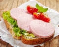 Sandwich with sliced sausage Royalty Free Stock Photo