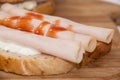 Sandwich with smoked turkey breasts Royalty Free Stock Photo