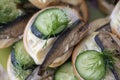 Sandwich with sprats, fresh green cucumber and dill. Macro photo