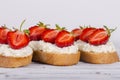 Sandwich of strawberry and cottage cheese , close up Royalty Free Stock Photo