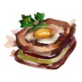 Sandwich tasty fast food. Watercolor background illustration set. Isolated sandwich illustration element.