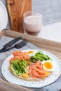 Sandwich with toast bread, smoked salmon, cream cheese, sliced cucumber and boiled eggs Royalty Free Stock Photo