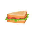 Sandwich with tomato, ham slices and lettuce vector Illustration on a white background Royalty Free Stock Photo