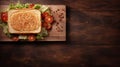 Delicious Sandwich On Wooden Table - Top View