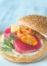 Sandwich with tuna, crab claw and mozzarella Royalty Free Stock Photo