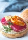 Sandwich with tuna, crab claw and mozzarella Royalty Free Stock Photo