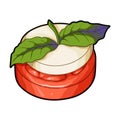 Sandwich vegetarian cuisine.Hamburger tomato and cheese with a leaf of mint.Vegetarian Dishes single icon in cartoon Royalty Free Stock Photo