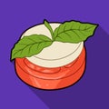 Sandwich vegetarian cuisine.Hamburger tomato and cheese with a leaf of mint.Vegetarian Dishes single icon in flat style Royalty Free Stock Photo